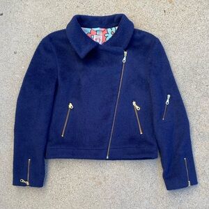 Shrimps Agnes Wool Brushed Felt Biker Jacket Womens Small Moto Blue Coat